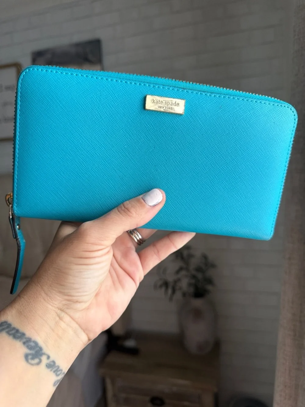 Kate Spade Bright Turquoise Zip Around Wallet